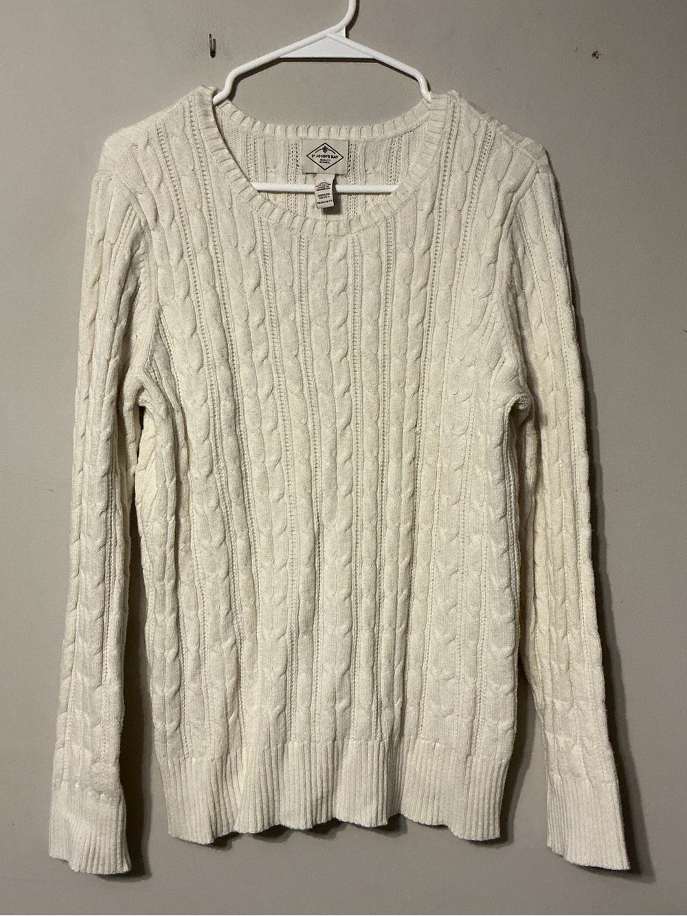 St. John's Bay WhiteCable-Knit Crewneck Sweater